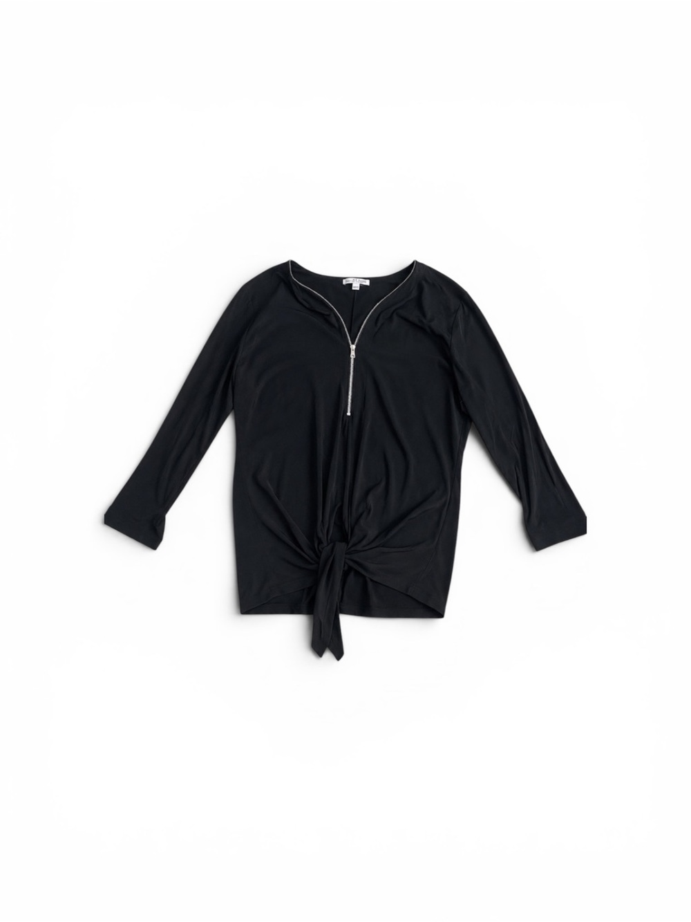Notations‎ Black Zip-Front Tie Hem Top